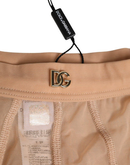 Beige Sheer Mesh High Waist Briefs Underwear