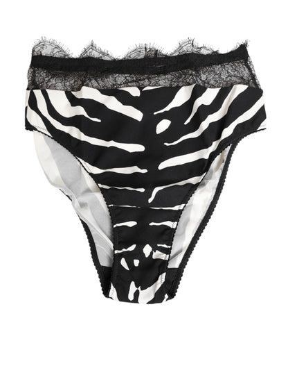 Black White Zebra Print Lace Trim High Underwear