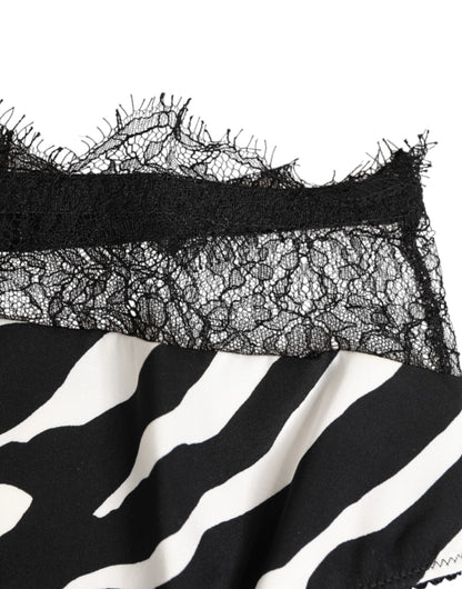 Black White Zebra Print Lace Trim High Underwear