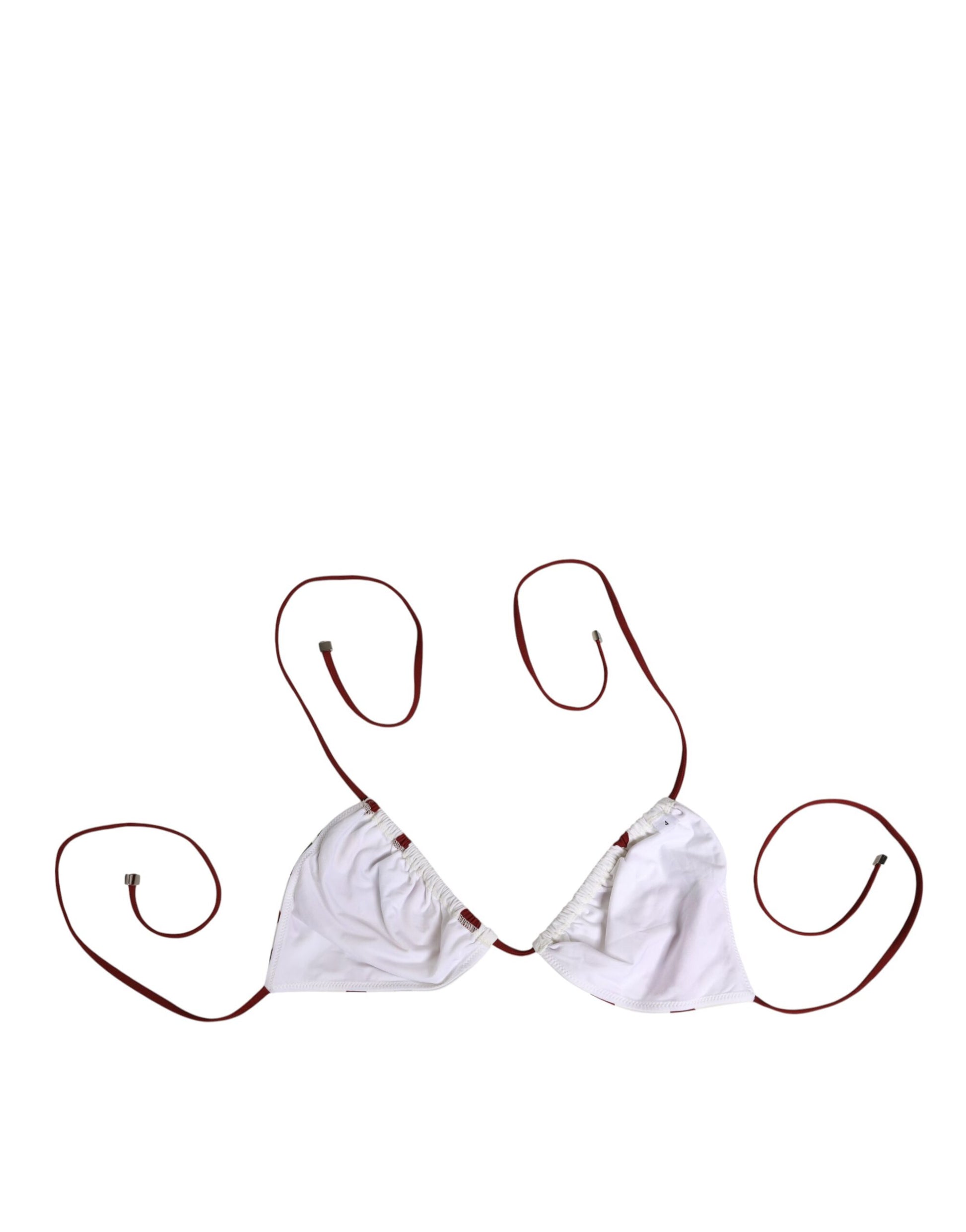 White Red Polka Dot Floral Print Triangle