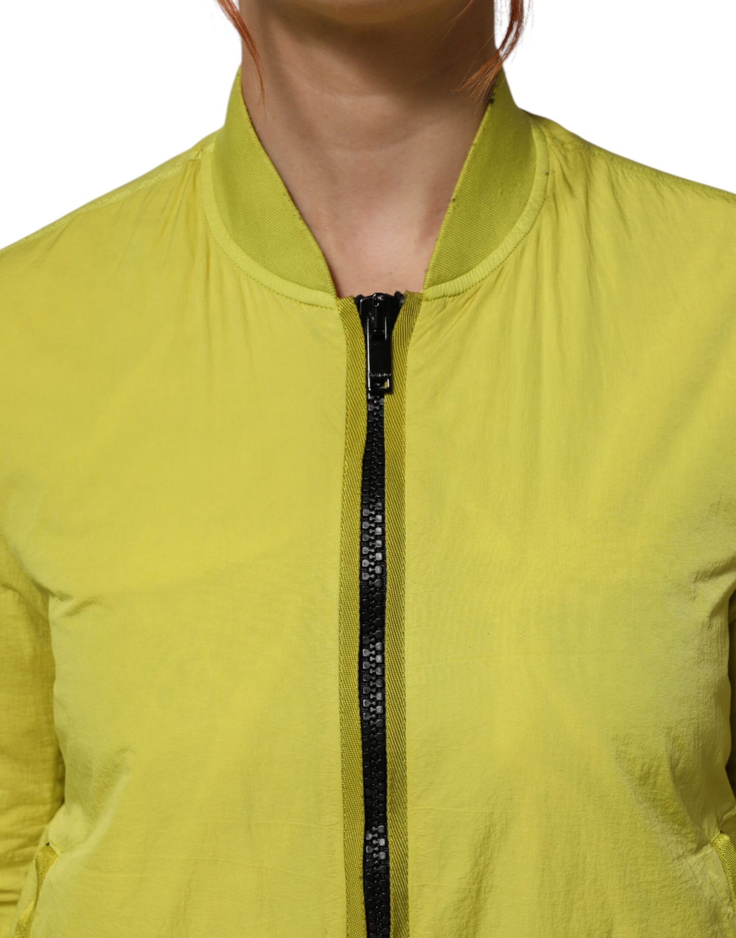 Yellow Polyamide Zipper Bomber Women’s Jacket