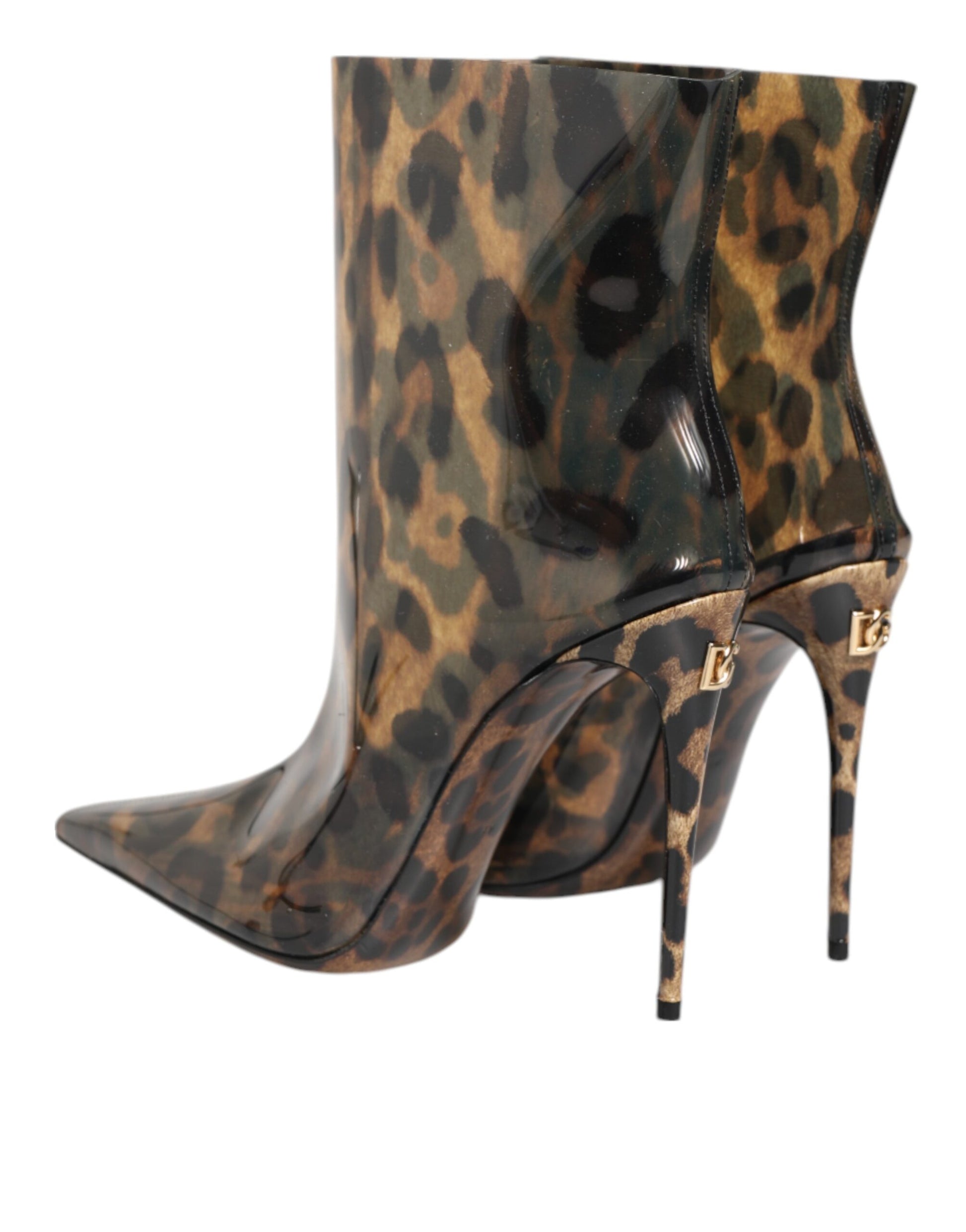 Leopard Print PVC Pointed Toe Boots Shoes