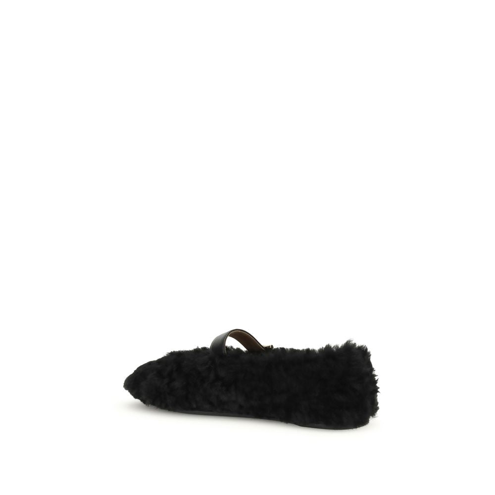 Black Fur Ballet Flats