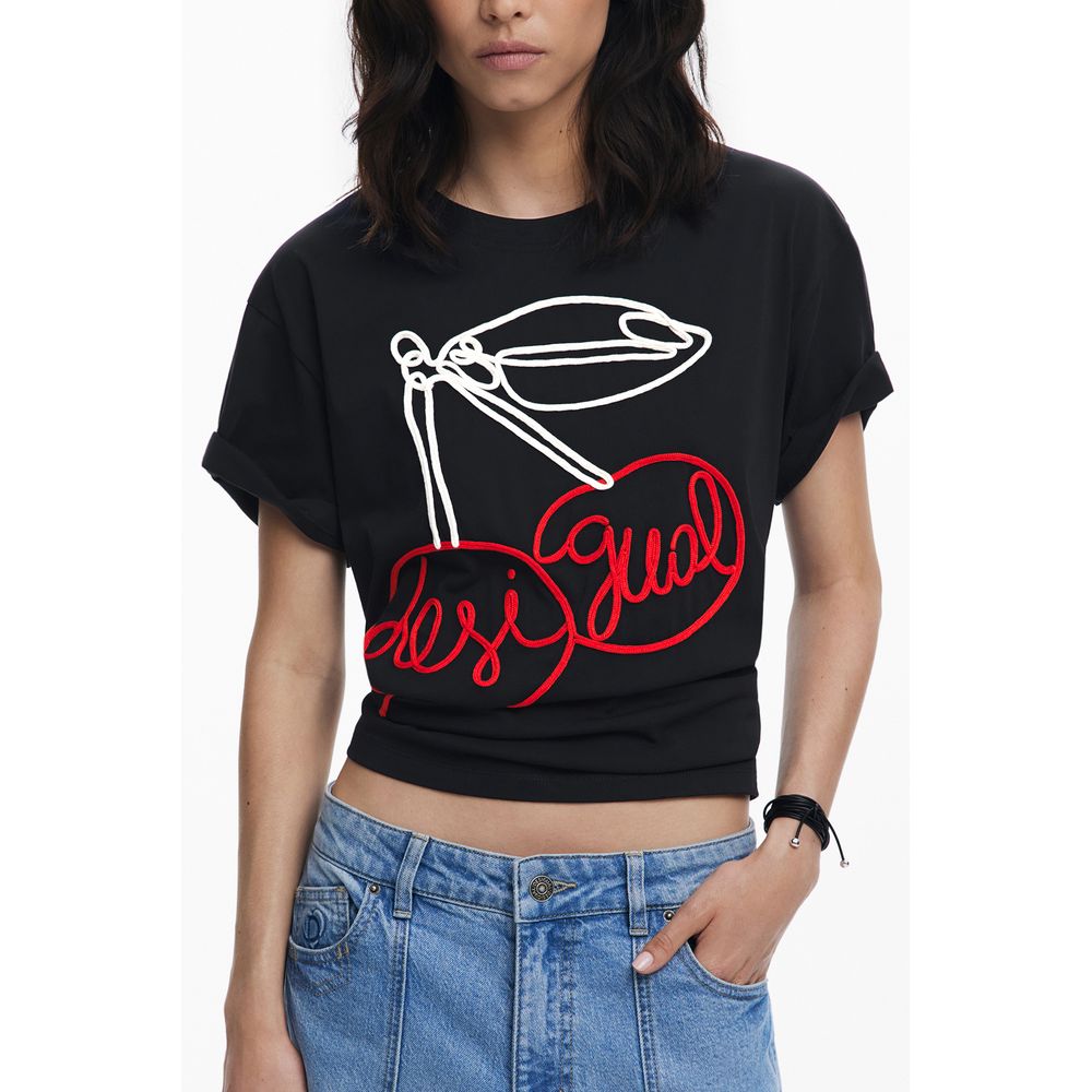 Black Cotton Women T-Shirt