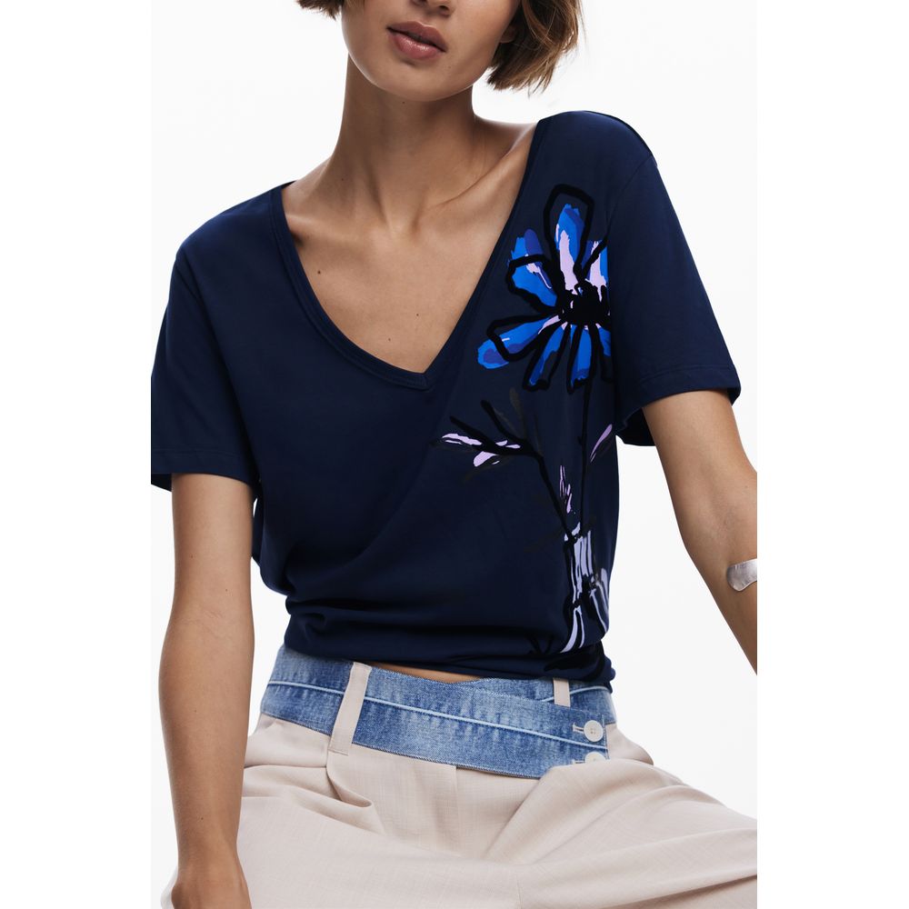Blue Cotton Women T-Shirt