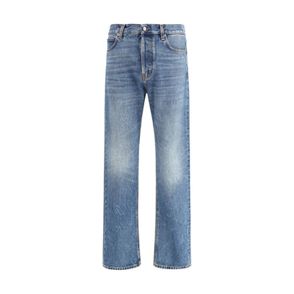 Blue Cotton Straight-Leg Jeans