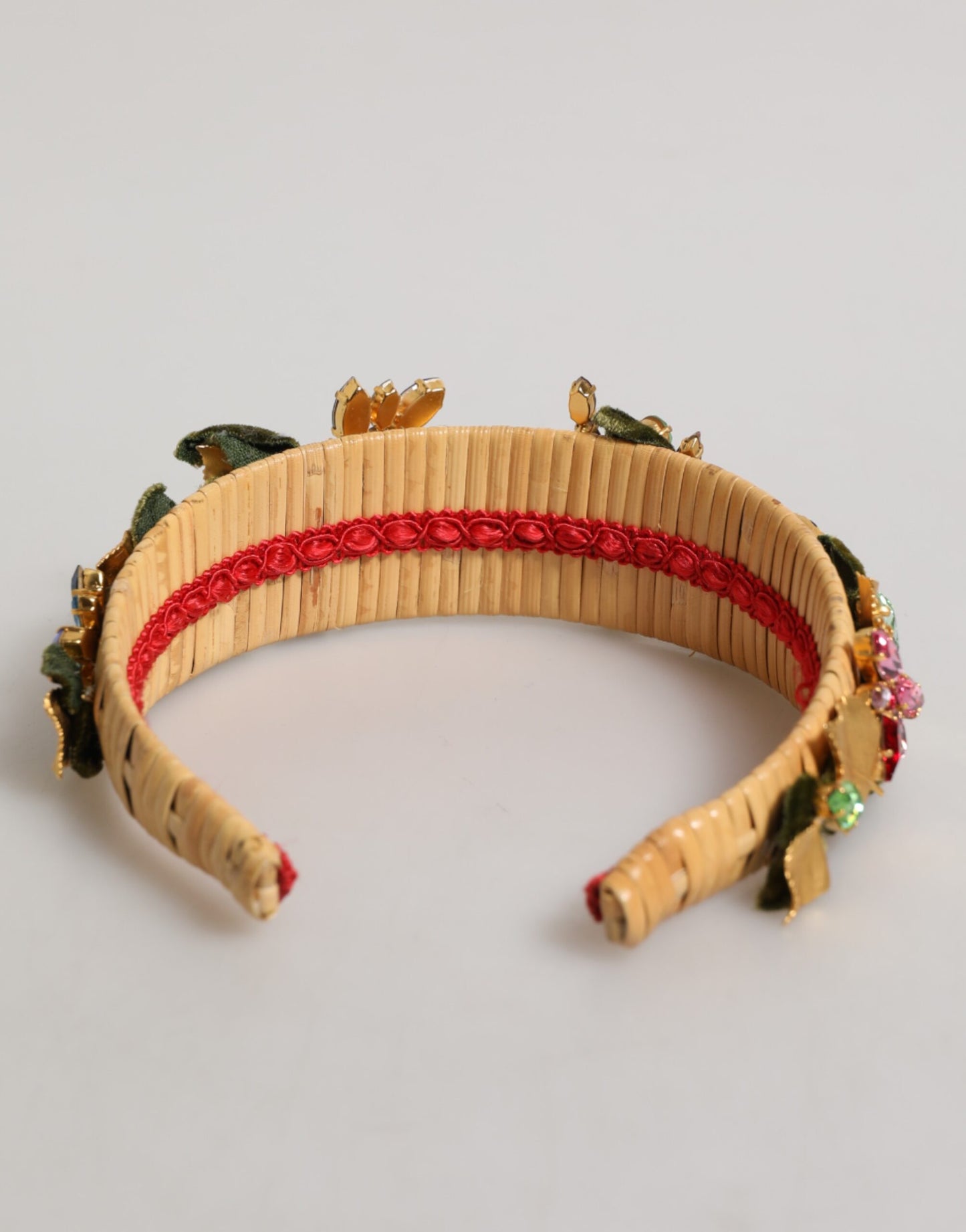 Multicolor Crystal Floral Gold Green Velvet Crown Headband