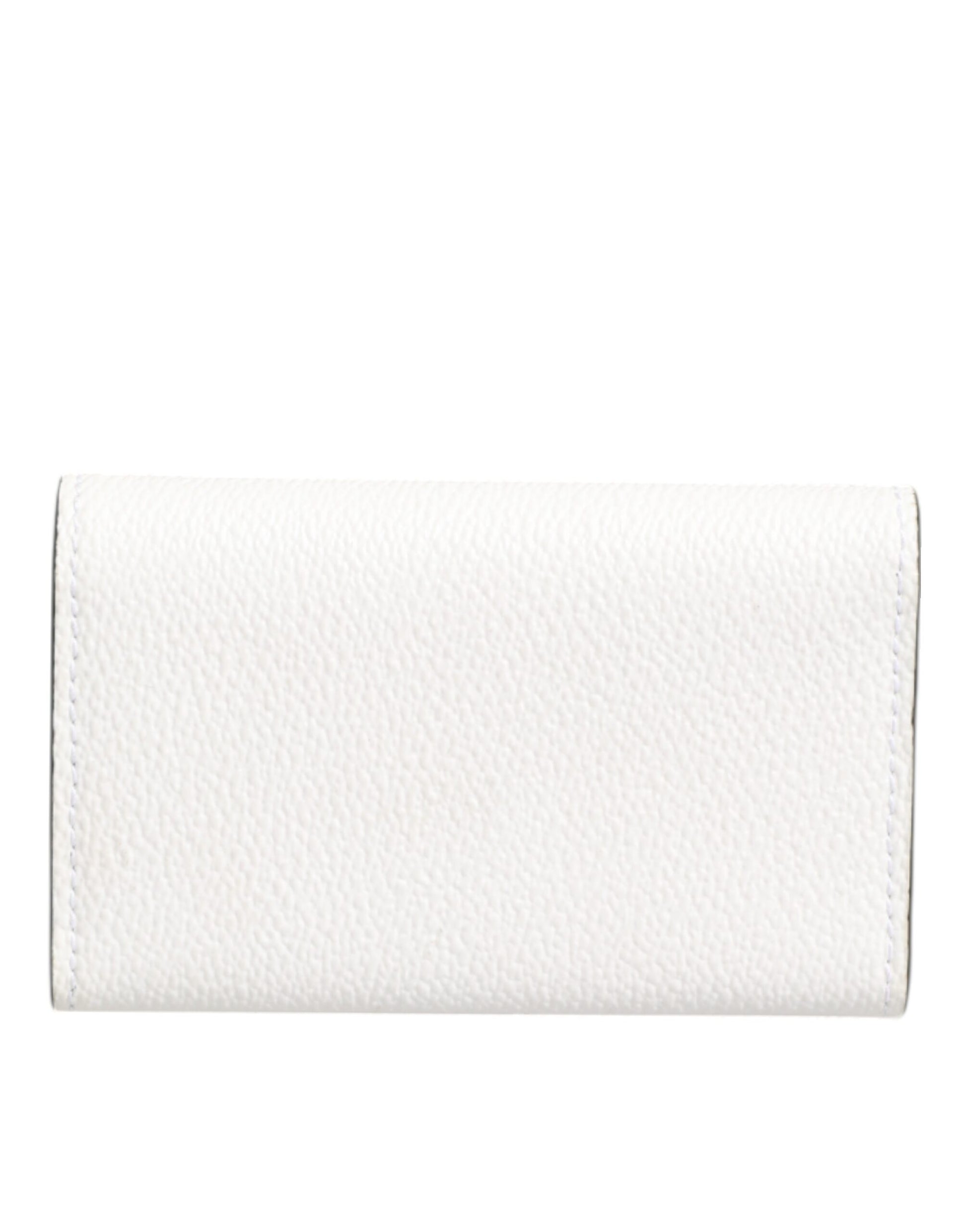 White Leather Card Case Holder Wallet Gold Logo Plate  Key Holder