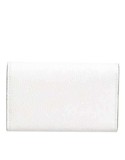 White Leather Card Case Holder Wallet Gold Logo Plate  Key Holder