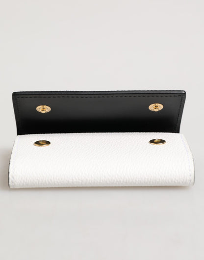 White Leather Card Case Holder Wallet Gold Logo Plate  Key Holder
