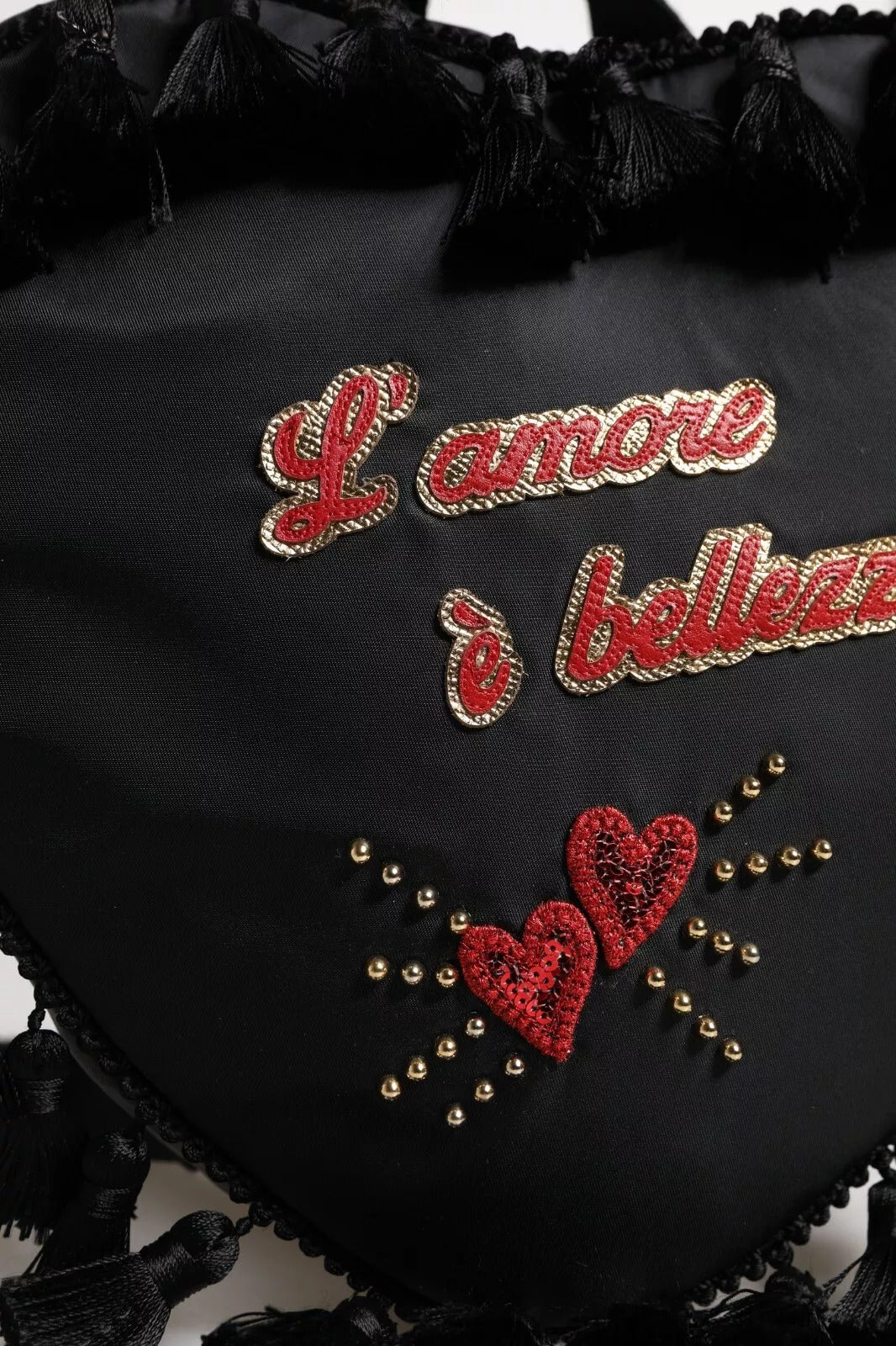 Black Heart L'Amore Patch Embellished Kids Backpack