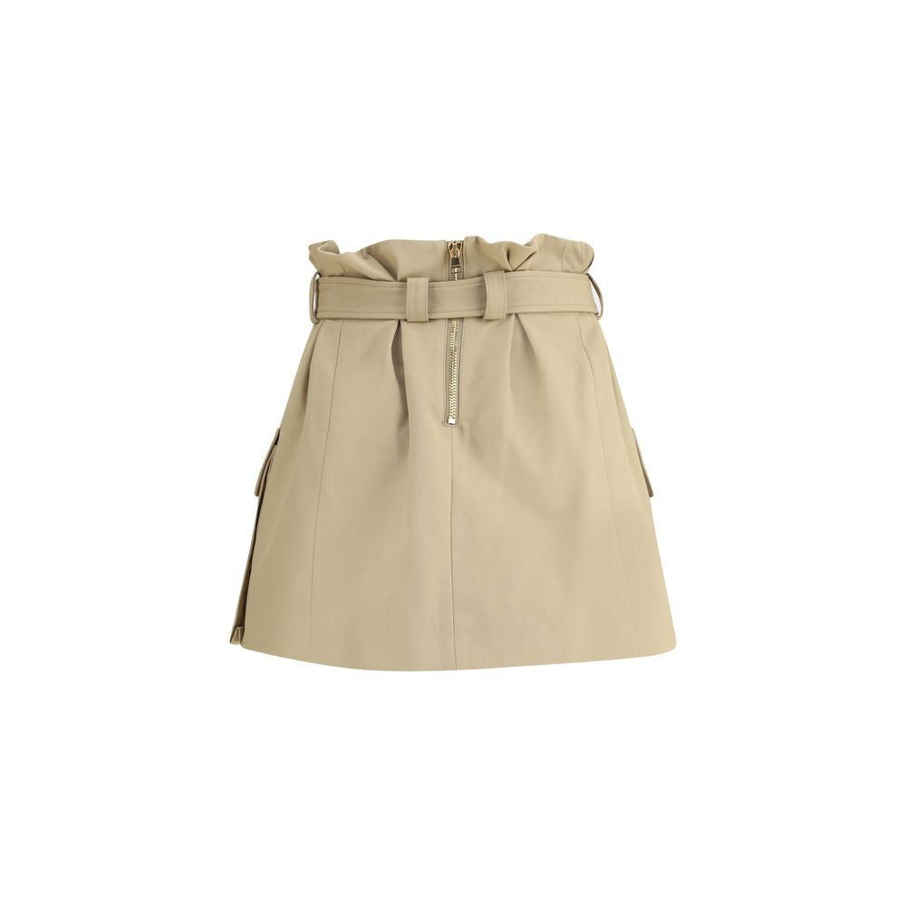 Beige Cotton Mini Skirt