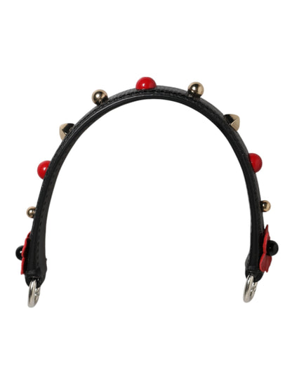 Black Embellished Leather Bag Handle Women Shoulder Strap