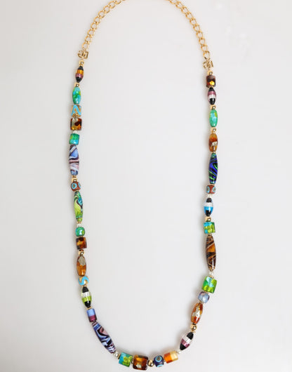 Multicolor Murano Glass Beads Gold Chain Jewelry Necklace