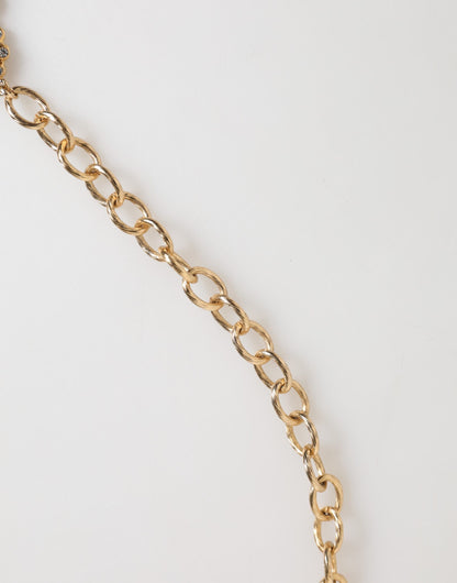 Gold Crystal Clock Face Pendant Statement Jewelry Necklace