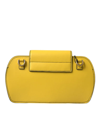 Yellow Smooth Leather DG Logo Clutch Crossbody Case Bag