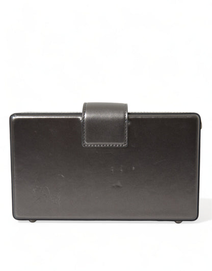 Steel Gray Leather Box Shape Shoulder Gold DG Logo Plaque Bag