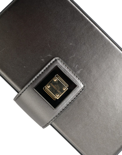 Steel Gray Leather Box Shape Shoulder Gold DG Logo Plaque Bag