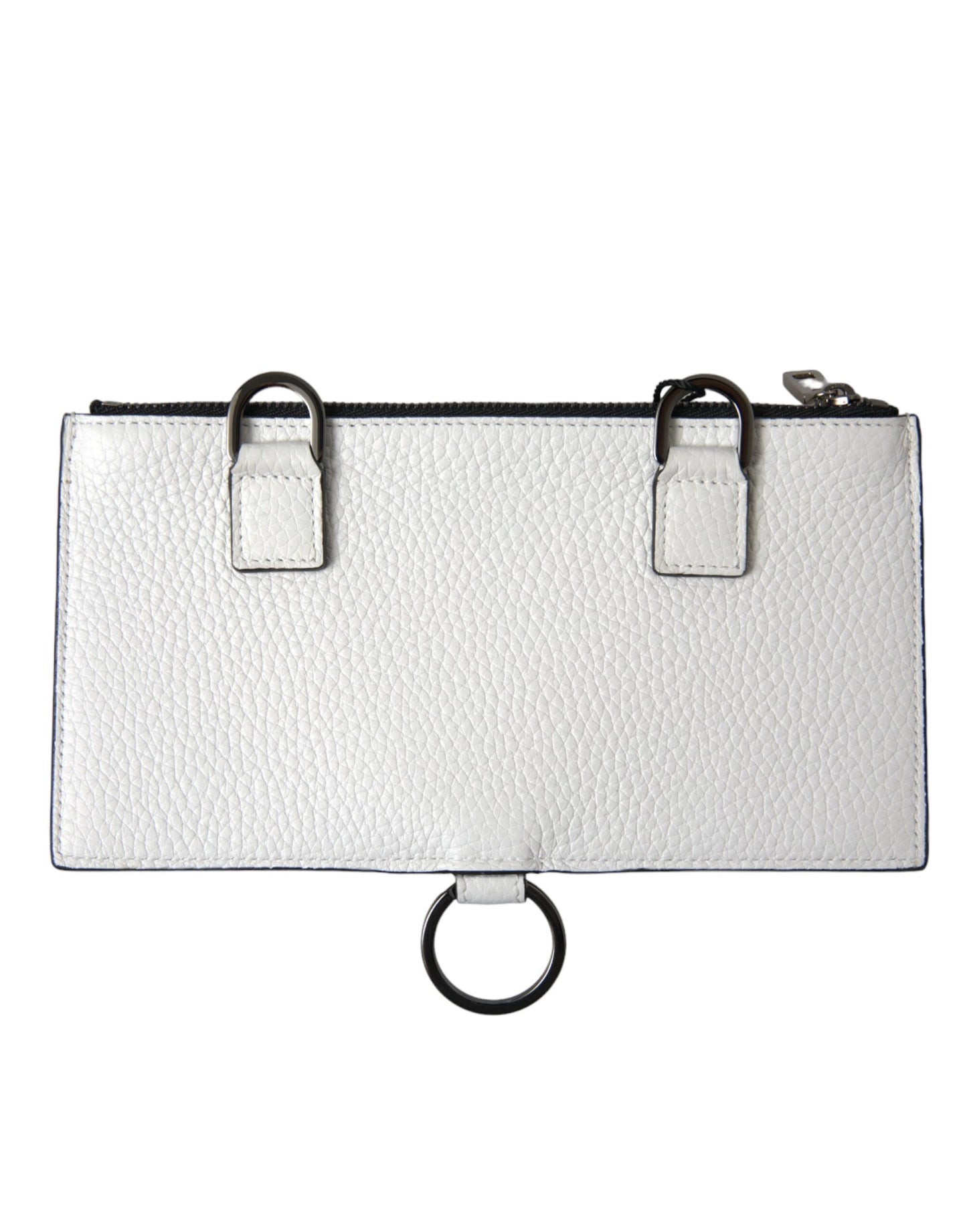 White Calfskin Leather Large Crossbody Card Holder Wallet