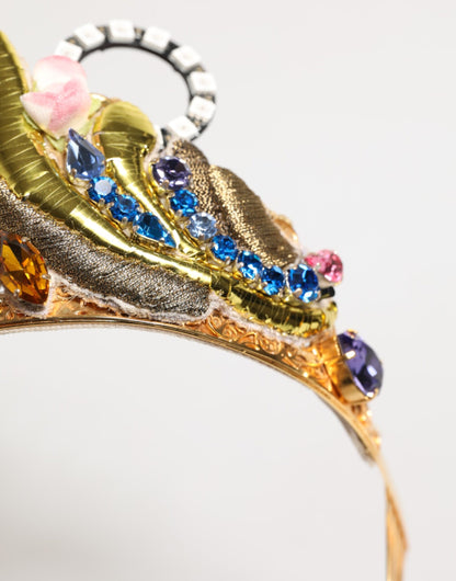 Gold Brass Crystal Embellished Headpiece Crown Tiara