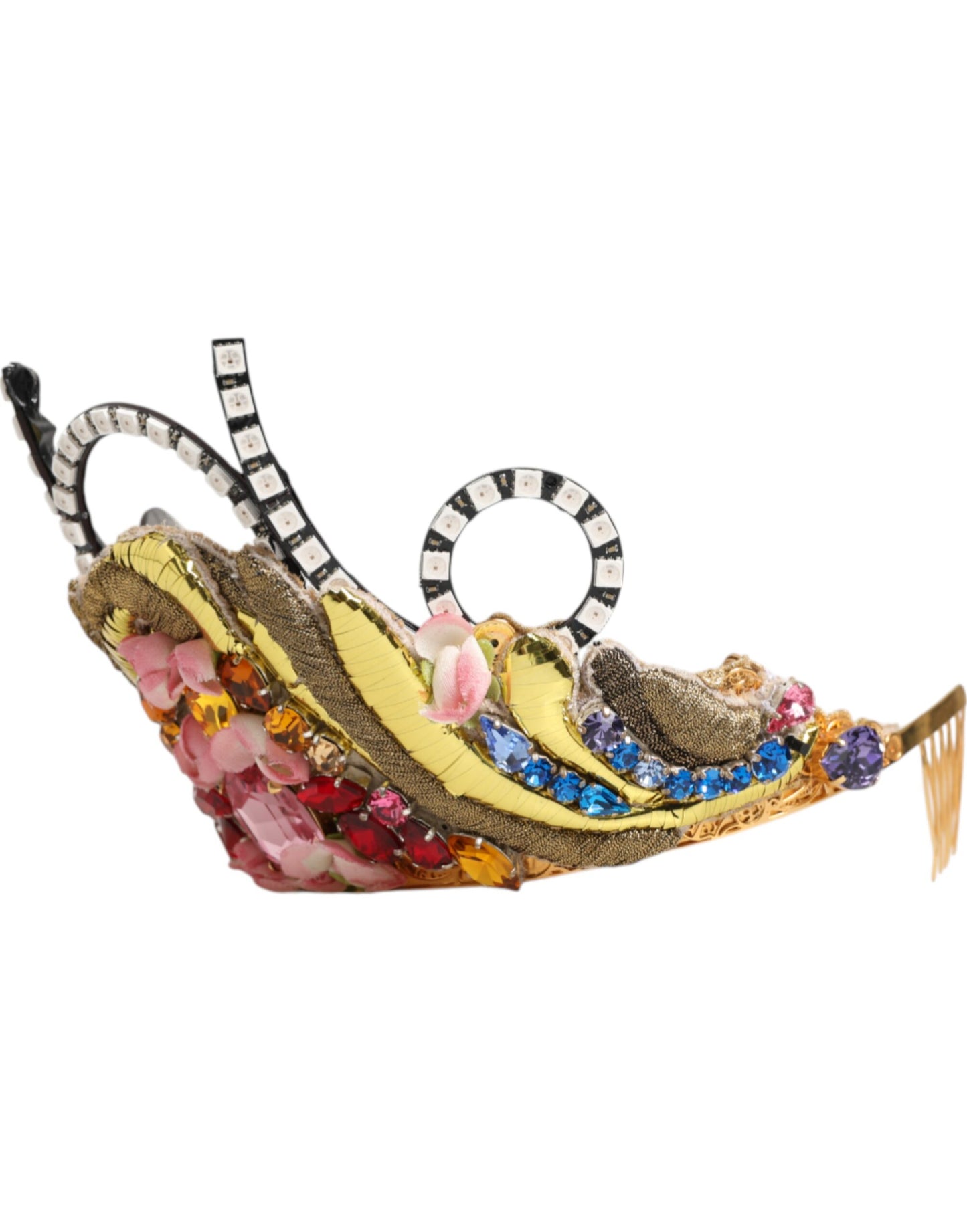 Gold Brass Crystal Embellished Headpiece Crown Tiara