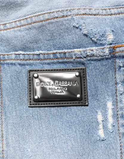 Blue Distressed Ripped Denim Pants Jeans