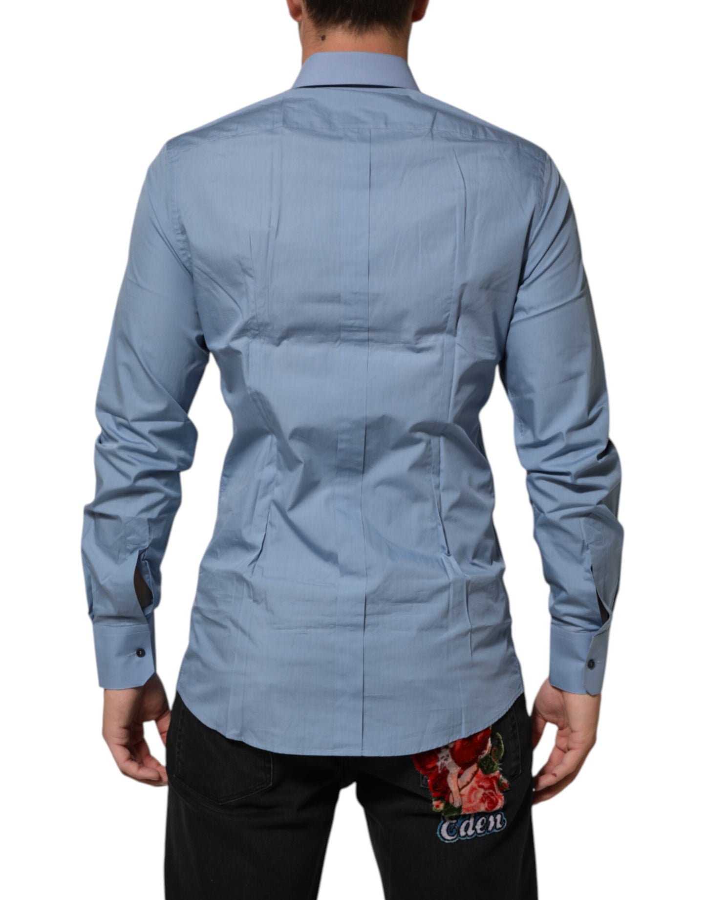 Blue Cotton Collared GOLD Formal Dress Shirt