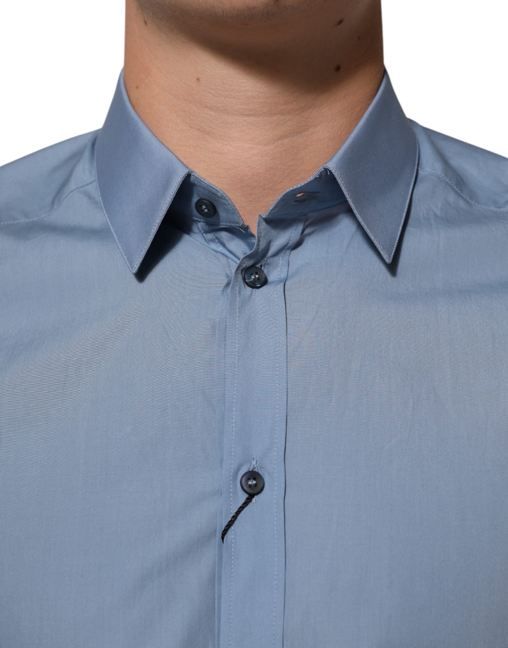 Blue Cotton Collared GOLD Formal Dress Shirt