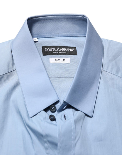 Blue Cotton Collared GOLD Formal Dress Shirt