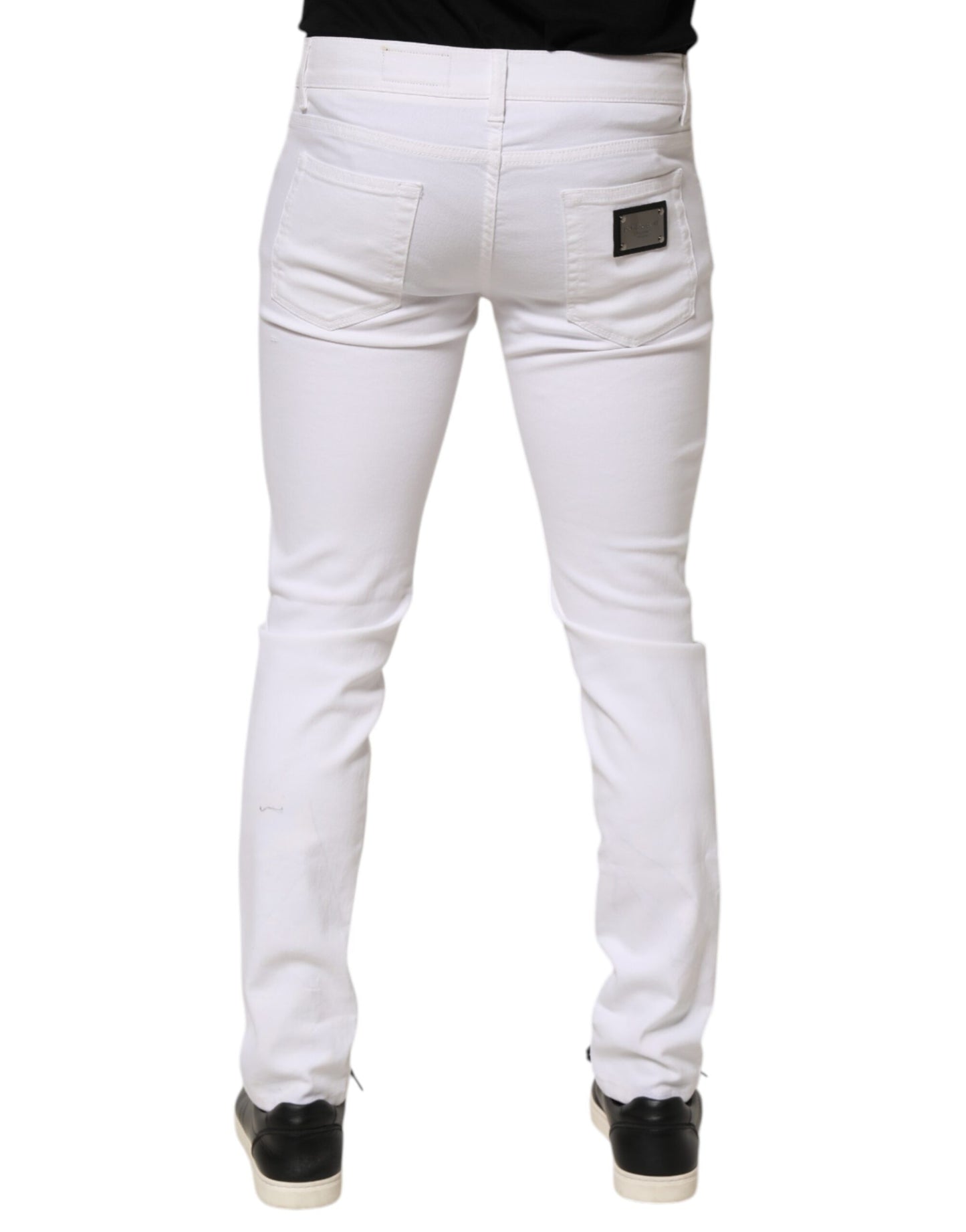 White Ripped Cotton Skinny Men Denim Jeans