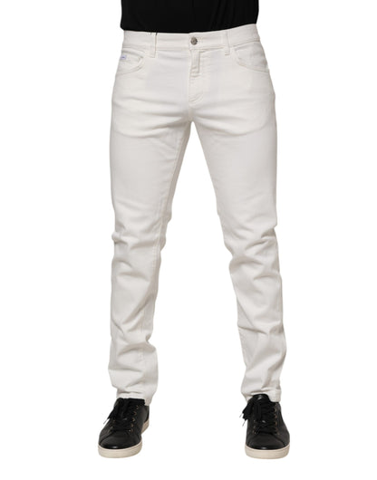Off White Cotton Stretch Slim Fit Denim Jeans