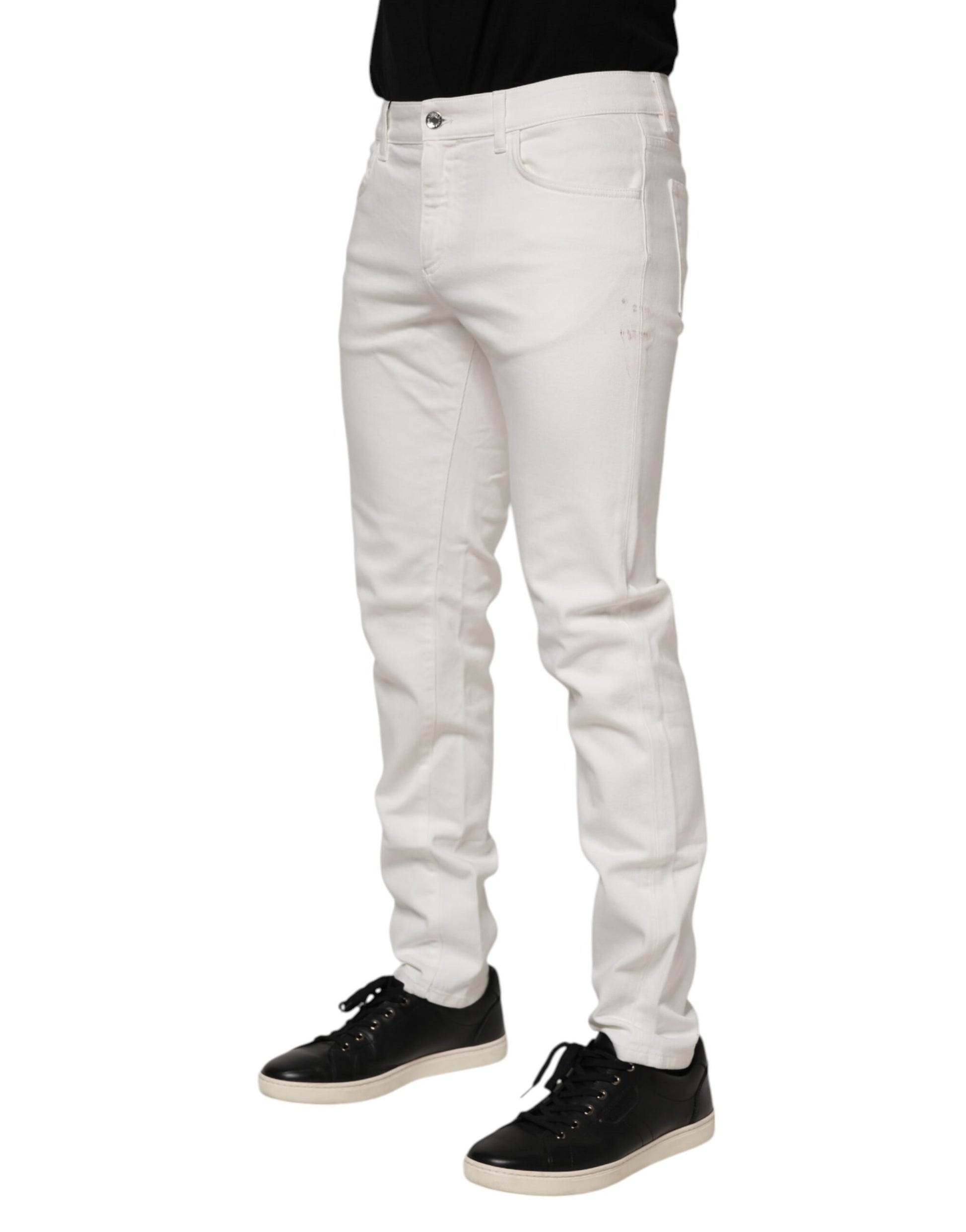 Off White Cotton Stretch Slim Fit Denim Jeans