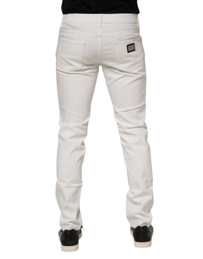 Off White Cotton Stretch Slim Fit Denim Jeans