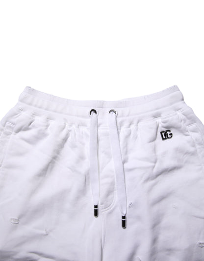 White Ripped Mid Waist Casual Bermuda Short