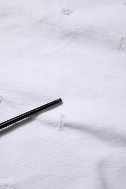 White Ripped Mid Waist Casual Bermuda Short