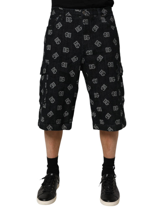 Black Monogram Denim Cargo Men Bermuda Short