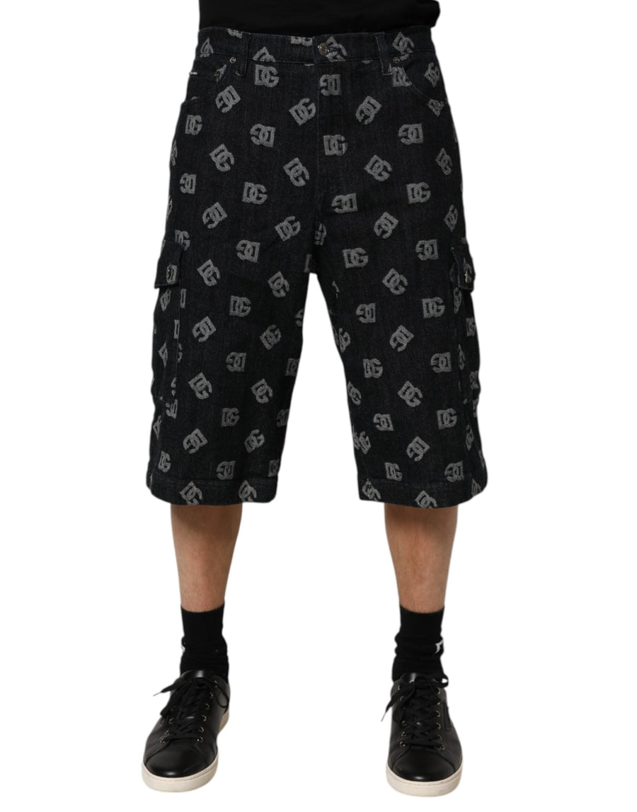 Black Monogram Denim Cargo Men Bermuda Short