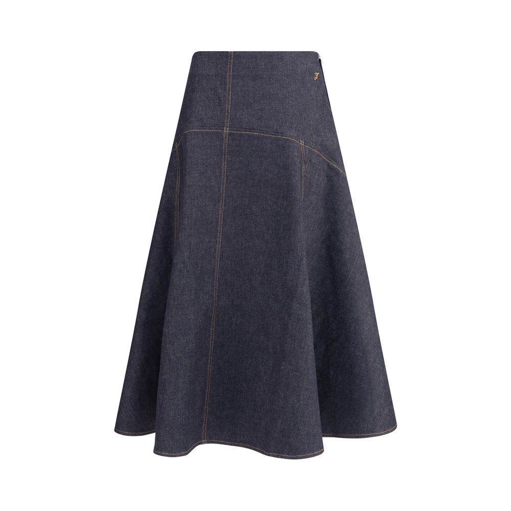 Blue Cotton Midi Skirt