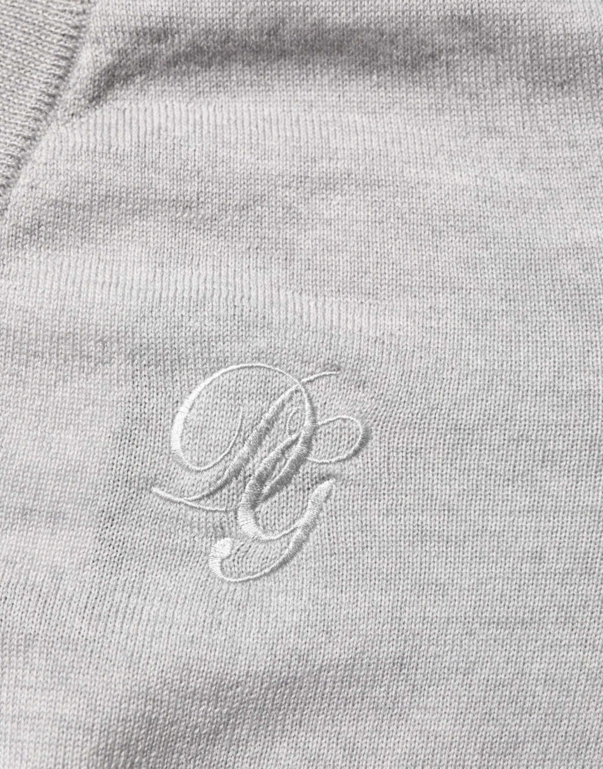 Gray Wool Knit Logo V-Neck Pullover Sweater