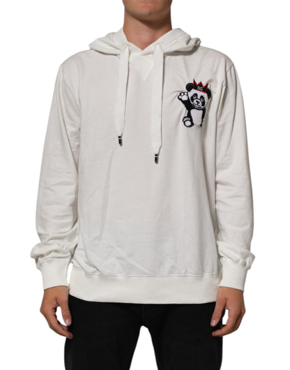 Off White Cotton Panda Hooded Sweatshirt Sweater