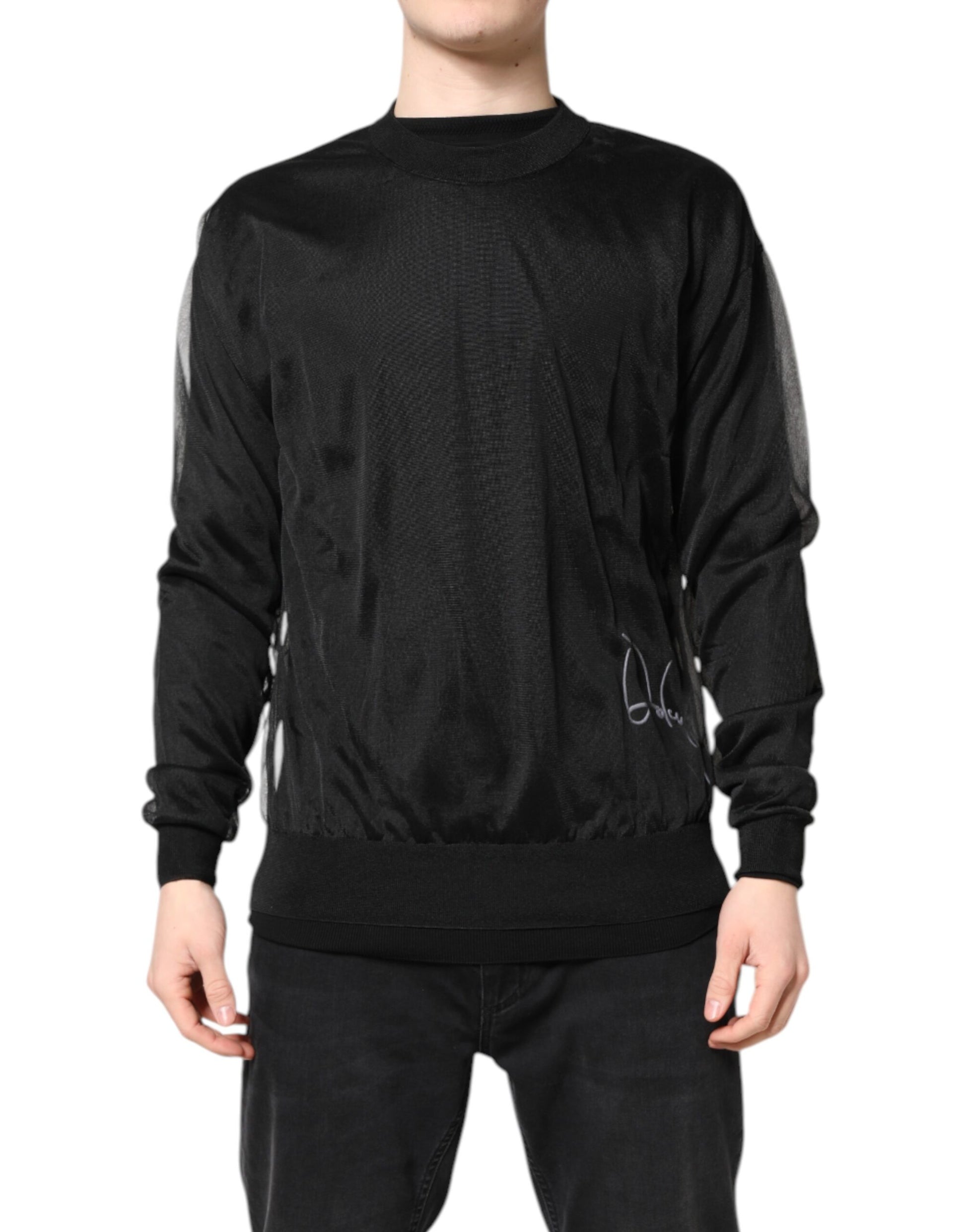 Black Logo Polyester CrewNeck Sweatshirt Sweater