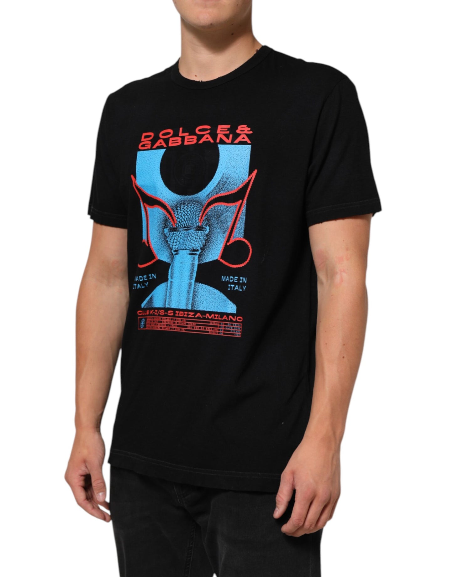 Black Musical Print Cotton Crew Neck T-shirt