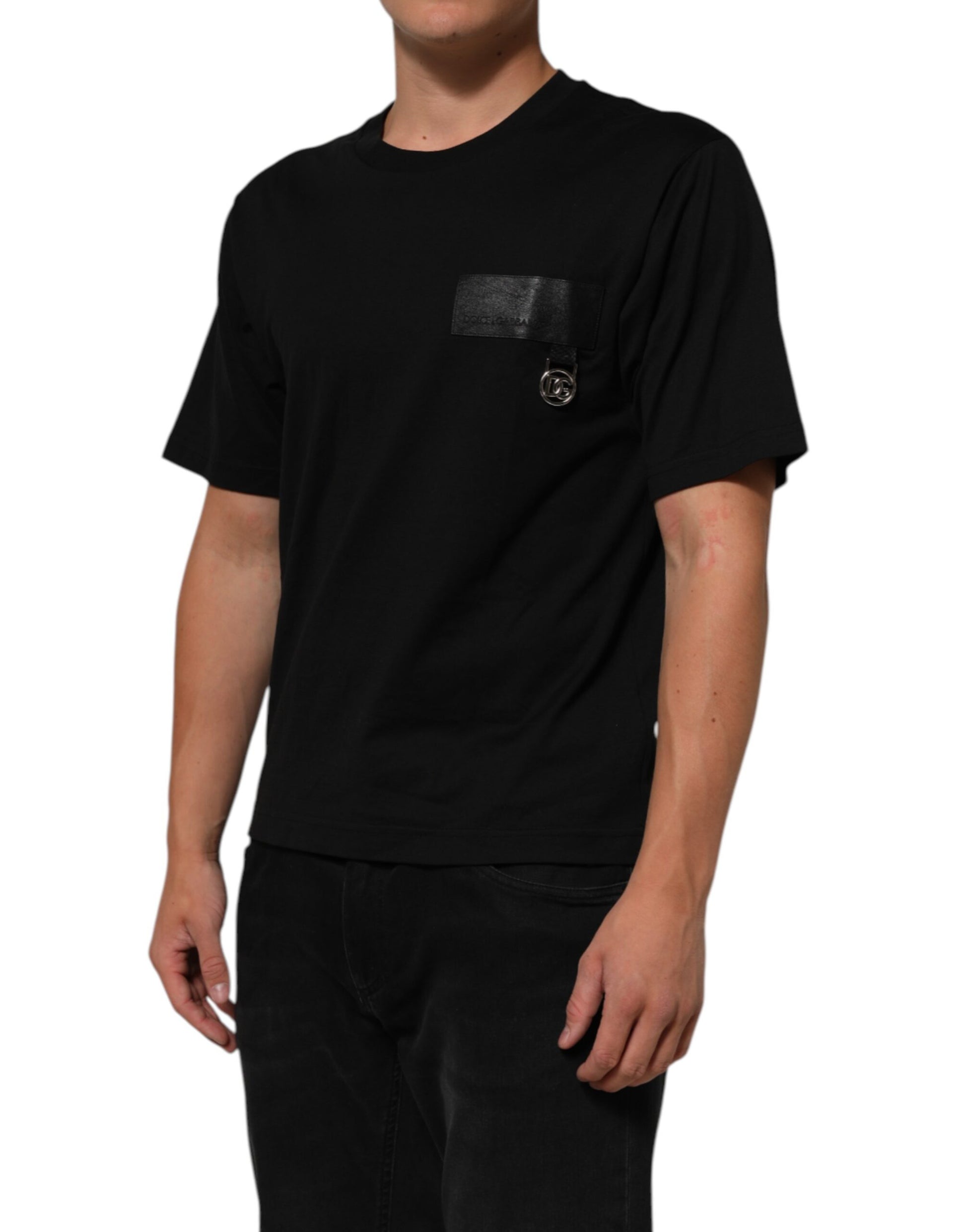 Black Logo Plaque Cotton Crew Neck T-shirt