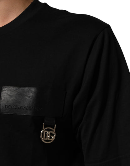 Black Logo Plaque Cotton Crew Neck T-shirt