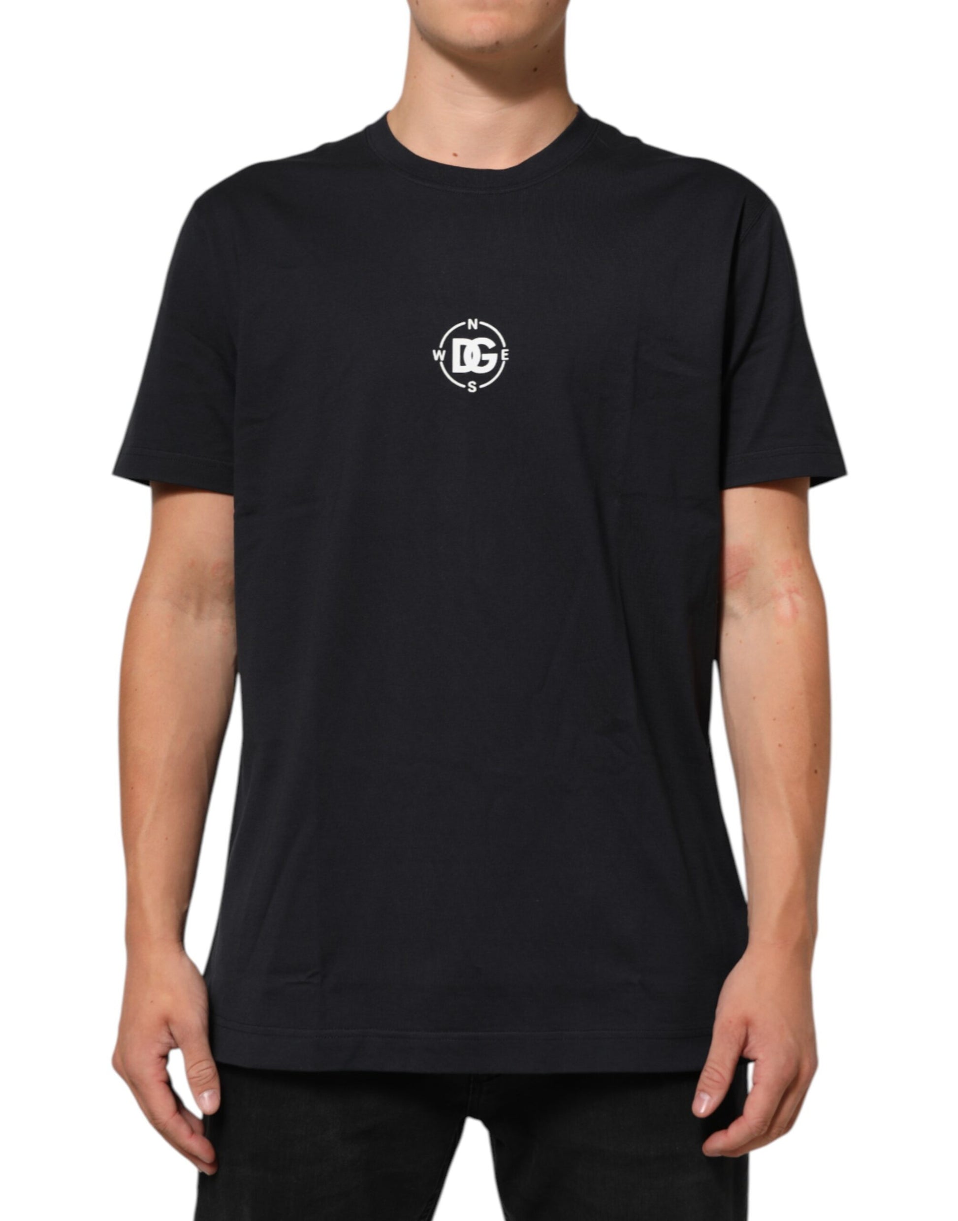 Black Logo Compass Cotton Crew Neck T-shirt
