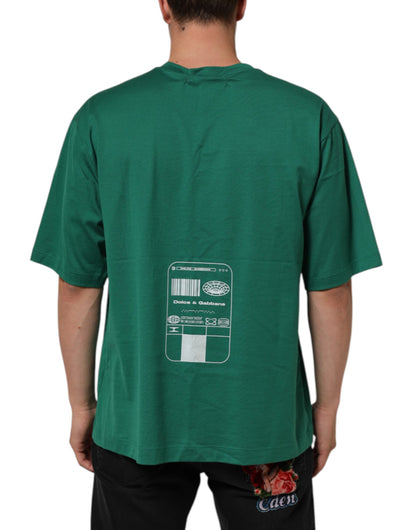 Green Cotton Graphic Logo Print Crewneck T-shirt