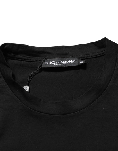 Black Logo Patch Cotton Men Crew Neck T-shirt