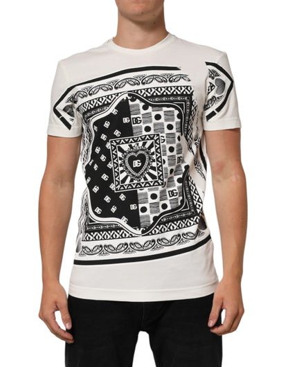 White Cotton Logo Bandana Print Men T-shirt