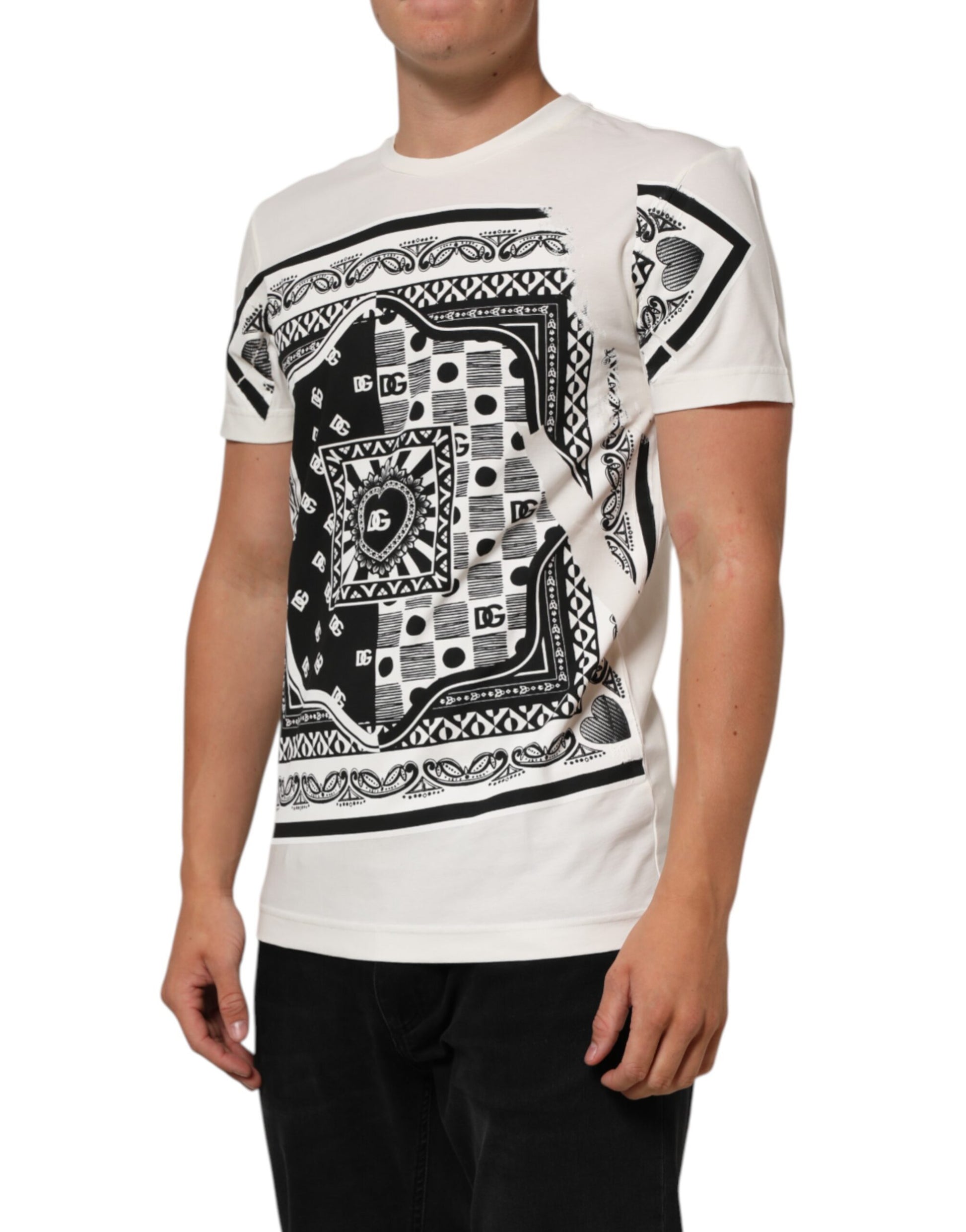 White Cotton Logo Bandana Print Men T-shirt