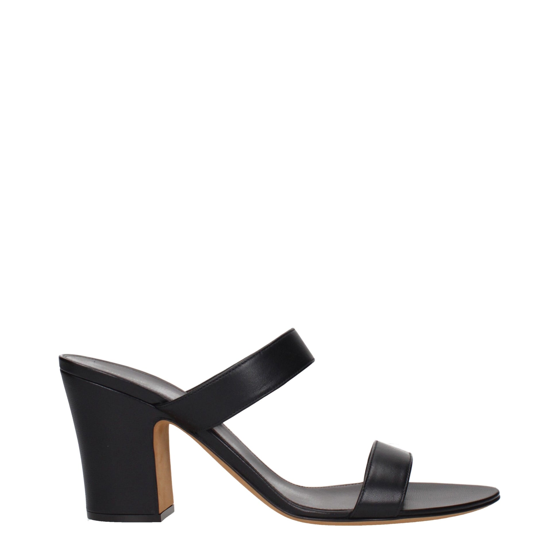 Black Leather Stiletto Heel Sandals